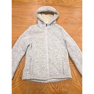 Spyder Womens M Gray Sweater Knit Fleece Jacket Sherpa Lined Full Zip Hoodie